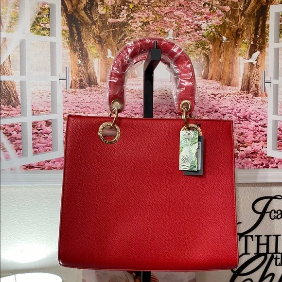Badgley Mischka Red Tote Bag with Gold Hardware - Picture 2 of 6